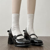 Woman Pumps Casual Shoes For Women Round Toe Heeled Shoes Mary Jane High Heels Shoes Leather Elegant Ladies Shoes Lolita